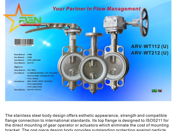 VAN BƯỚM TAY GẠT THÂN INOX ARITA ARV-WT112U/ARITA-SS-BUTTERFLY-LG-WAFER-TYPE-ARV-WT112U